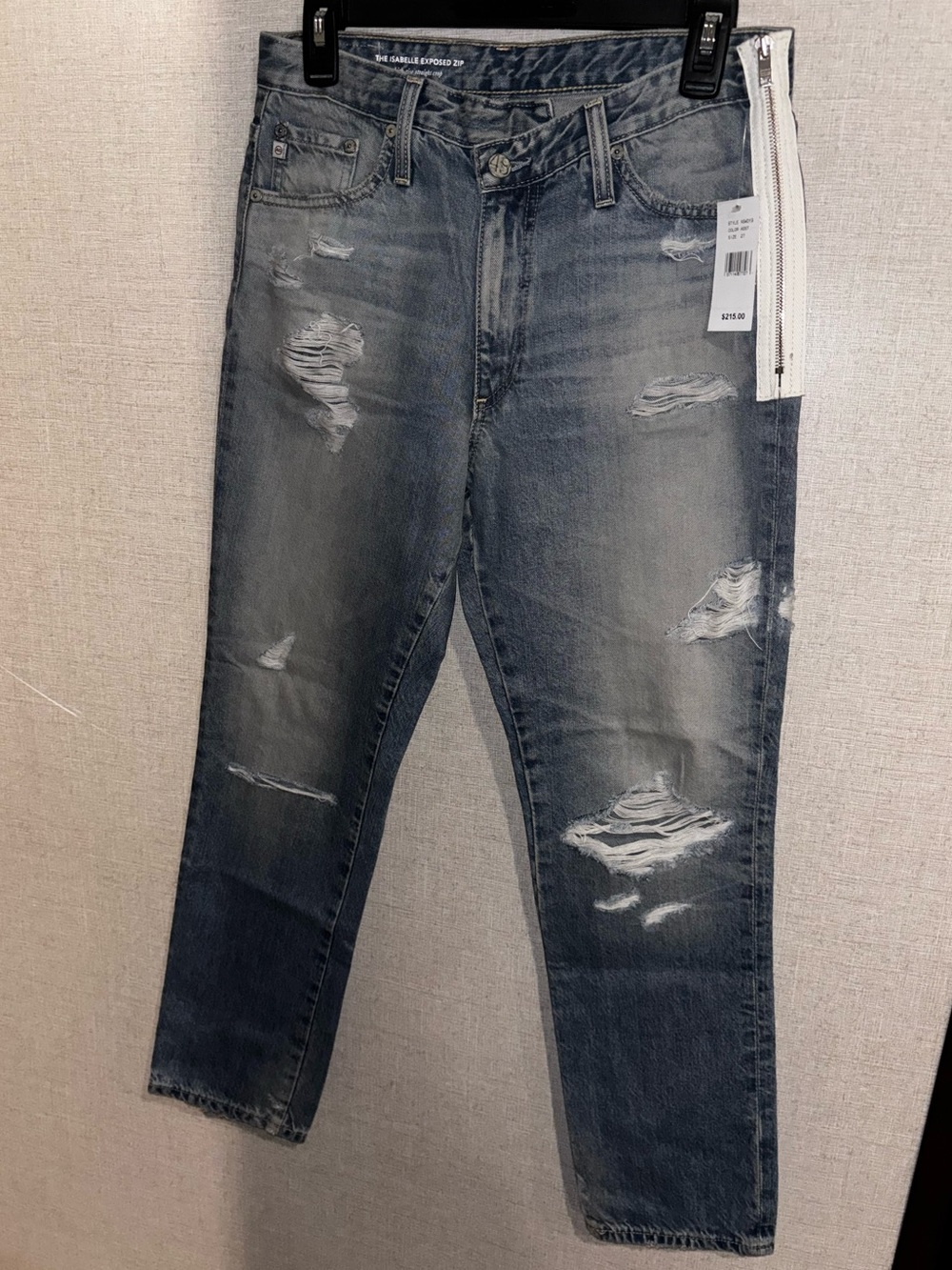NWT AG Isabelle Exposed Zip High Rise Crop Straight Jeans - Picture 2 of 7